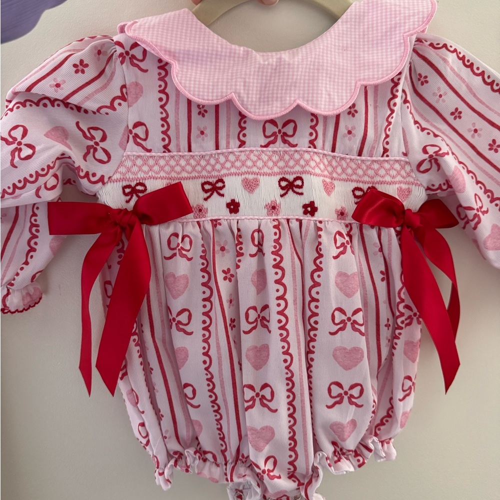 Pink & Red Heart Bow Baby Romper